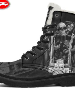 chopper skull faux fur leather boots