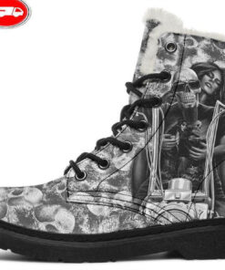 chopper skull rider faux fur leather boots