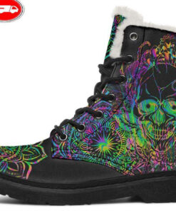 color boom skull faux fur leather boots