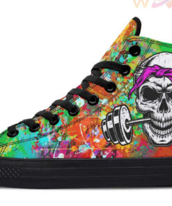 colorful skull barbell bandana high top canvas shoes