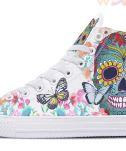 colorful sugar skull and butterfly high top canvas shoes