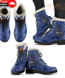 crips gang bulldog faux fur leather boots blue paisley