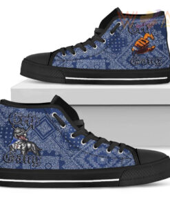 crips gang bulldog high top shoe blue paisley