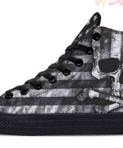 crossbones skull flag black and white high top canvas shoes