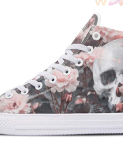 cuty pink roses skull high top canvas shoes
