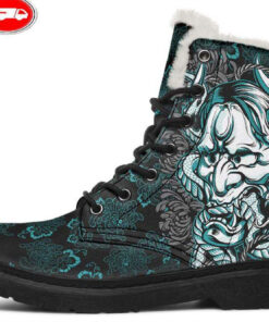 dangerous blue snake faux fur leather boots