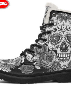 dark skull faux fur leather boots
