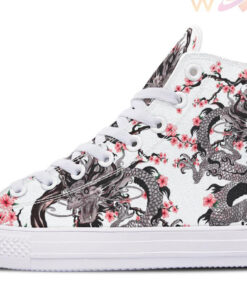 dragon and pink cherry blossom high top canvas shoes