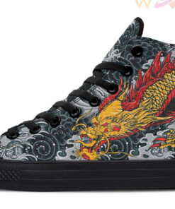 dragon and waves high top canvas shoes