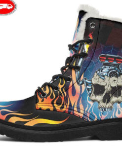 dragster engine faux fur leather boots