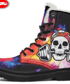 dream gym skull faux fur leather boots