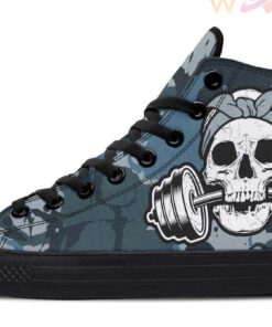 dumbbell camo skulls high top canvas shoes