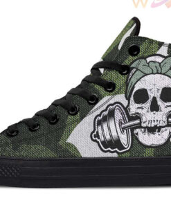 dumbbell skull big camo high top canvas shoes