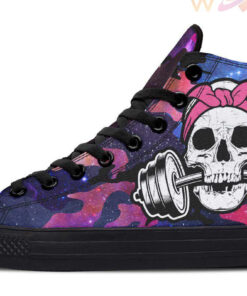 dumbbell skull galaxy camo high top canvas shoes