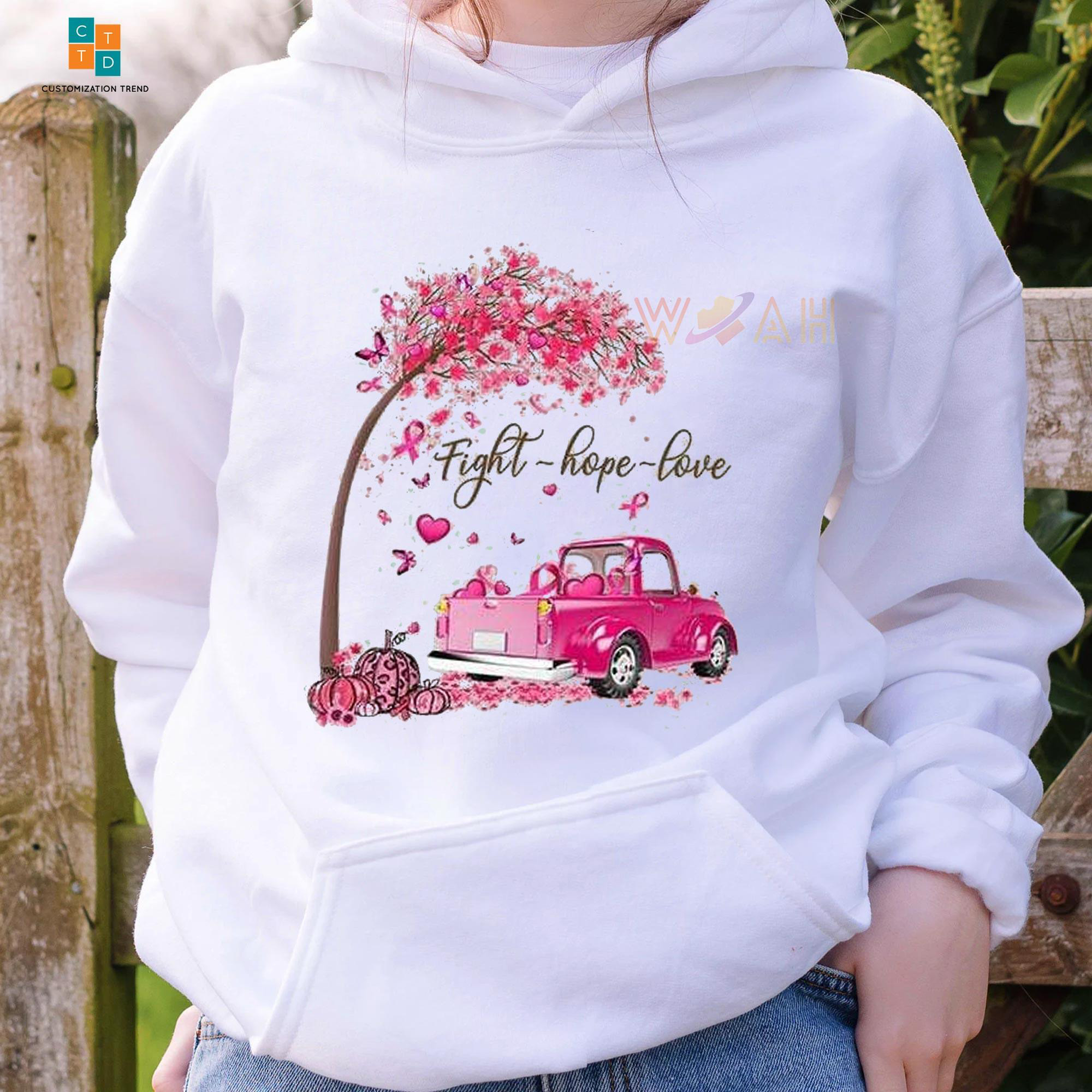 Faith Hope Love Car Pumpkin Breast Cancer Awareness Hoodie