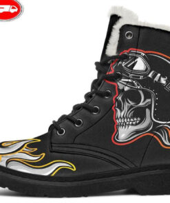fast skull faux fur leather boots