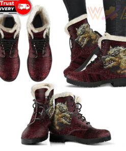 faux fur leather boots fenrir on the blood moon background