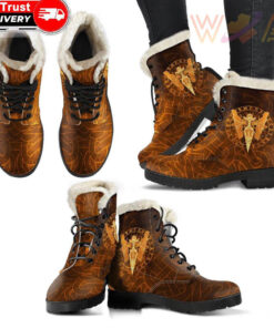 faux fur leather boots gold spear of the god odin gungnir and two gold ravens