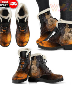 faux fur leather boots odin raven viking gold