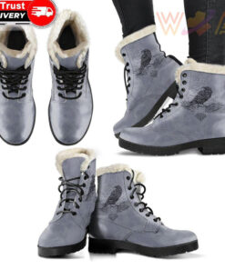 faux fur leather boots odins celtic raven scandinavian tattoo