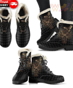 faux fur leather boots odins celtic raven tattoo a31
