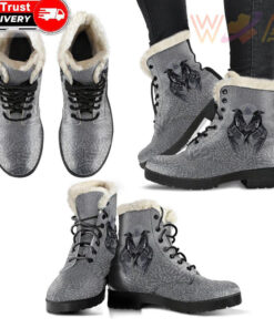 faux fur leather boots raven valknut a15