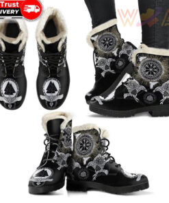 faux fur leather boots ravenvalknut and vegvisir