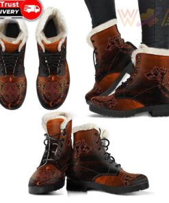 faux fur leather boots skoll and hati orange a31
