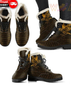 faux fur leather boots the raven of odin rune gold