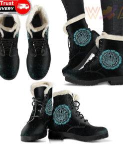 faux fur leather boots viking bear claws cyan tattoo