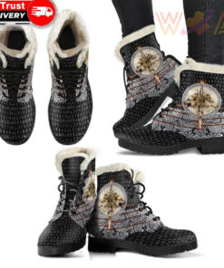 faux fur leather boots wolf and vikings tattoo 3d a27