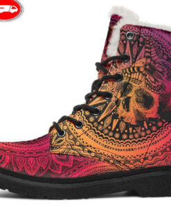 flamboyant butterfly flying faux fur leather boots