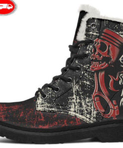 flaming pistons faux fur leather boots