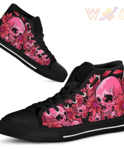 flower pink sugar skull unisex high top canvas shoes