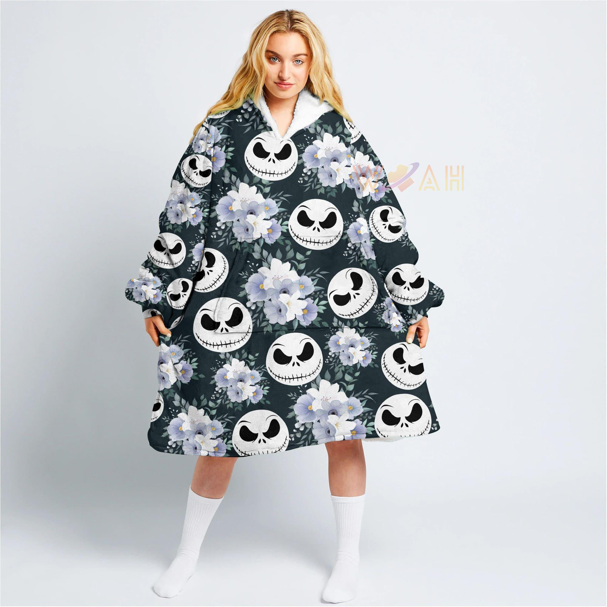 Flowers Jack Skellington Faces Oversized Hoodie Blanket