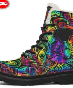 freaky skeleton faux fur leather boots