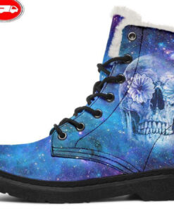galaxy flower eyes skull faux fur leather boots