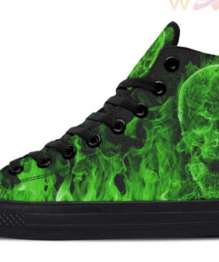 green skull flames high top canvas shoes