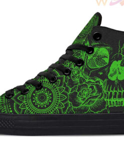 green skull mandala high top canvas shoes