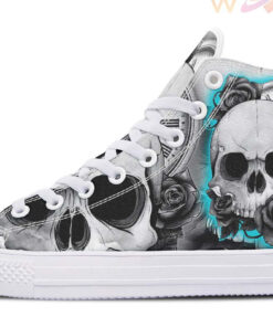 grey and blue fashion skull high top canvas shoes
