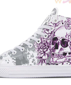 grey and purple skull and flowers high top canvas shoes