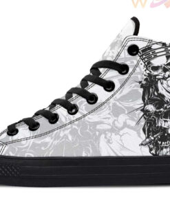 grey and red piston skulls high top canvas shoes
