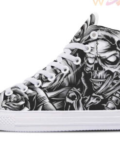 grey cartoon skull art high top canvas shoes