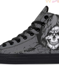 grey hoodie skull high top canvas shoes