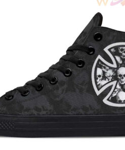 grey maltese cross and skull high top canvas shoes