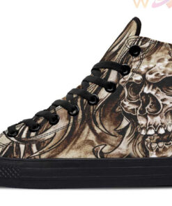 grey skull drawing high top canvas shoes
