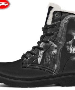 grim reaper and raven faux fur leather boots