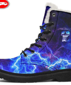 grim reaper electric blue eyes faux fur leather boots