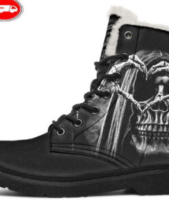 grim reaper love faux fur leather boots