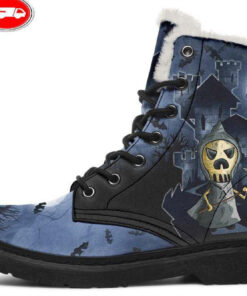 grim reaper sketch faux fur leather boots